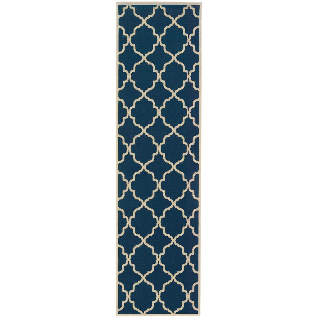 2' X 4' Blue and Ivory Indoor Outdoor Area Rug - FurniFindUSA