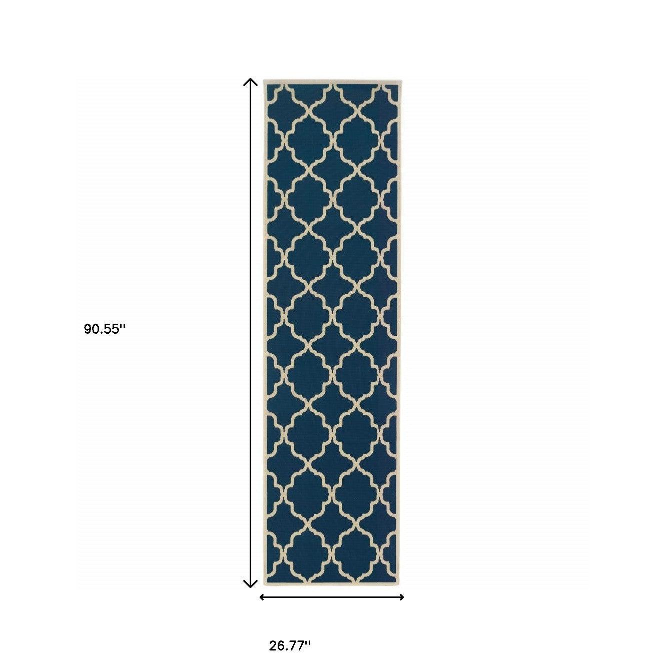 2' X 4' Blue and Ivory Indoor Outdoor Area Rug - FurniFindUSA