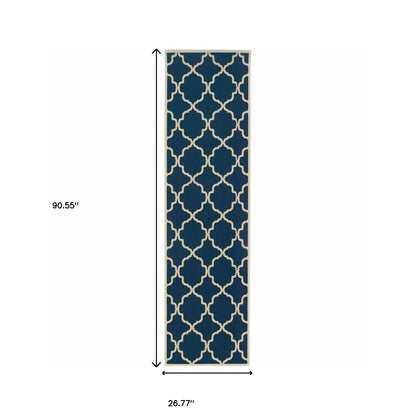 2' X 4' Blue and Ivory Indoor Outdoor Area Rug - FurniFindUSA