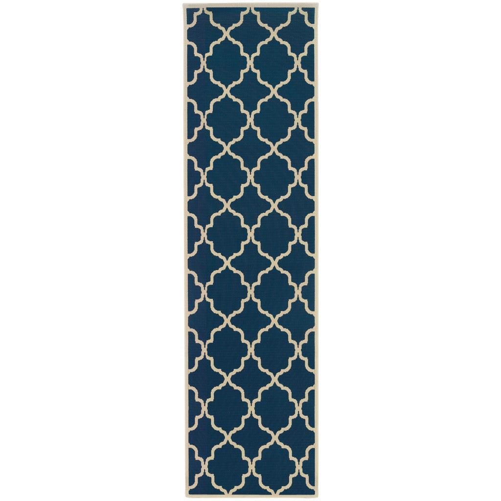 2' X 4' Blue and Ivory Indoor Outdoor Area Rug - FurniFindUSA