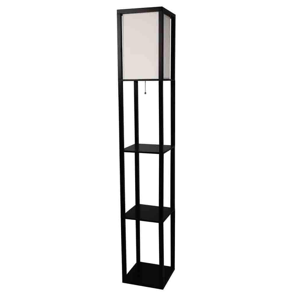 Black 3-Shelf Modern Floor Lamp with Beige Linen Shade - FurniFindUSA