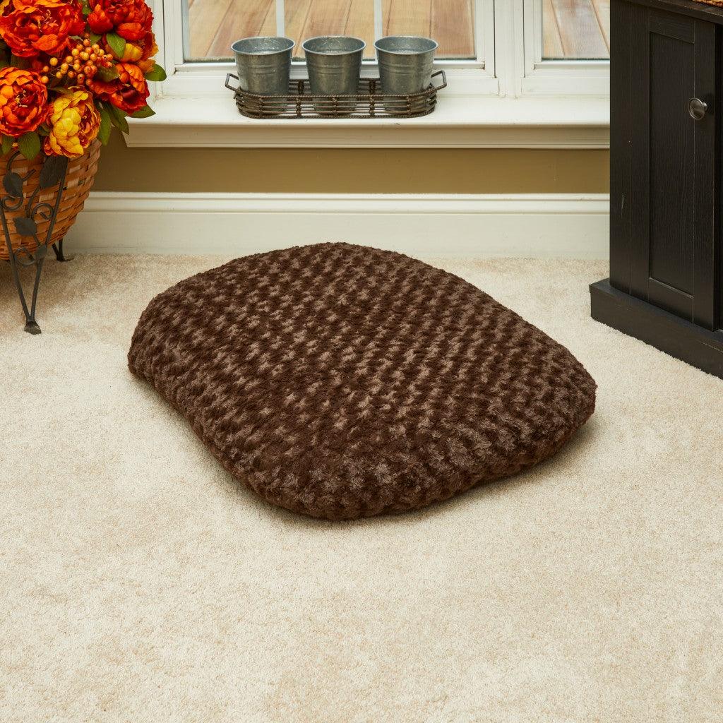 Brown 2" x 3" Lux Faux Fur Oval Pet Bed - FurniFindUSA