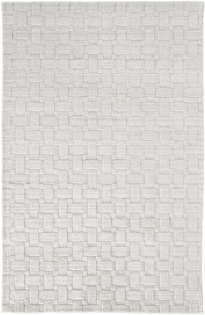 12' X 15' White And Silver Striped Hand Woven Area Rug