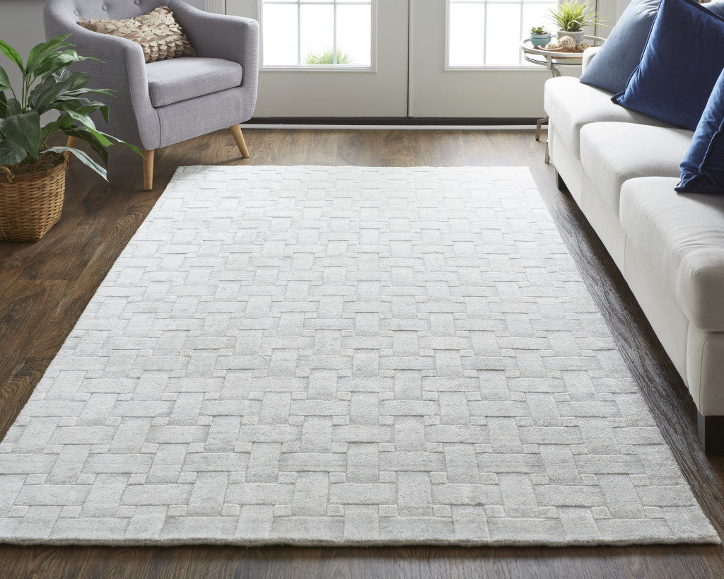 12' X 15' White And Silver Striped Hand Woven Area Rug