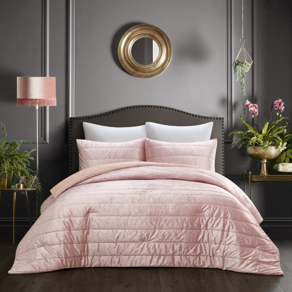 Blush King Polyester 180 Thread Count Washable Down Comforter Set