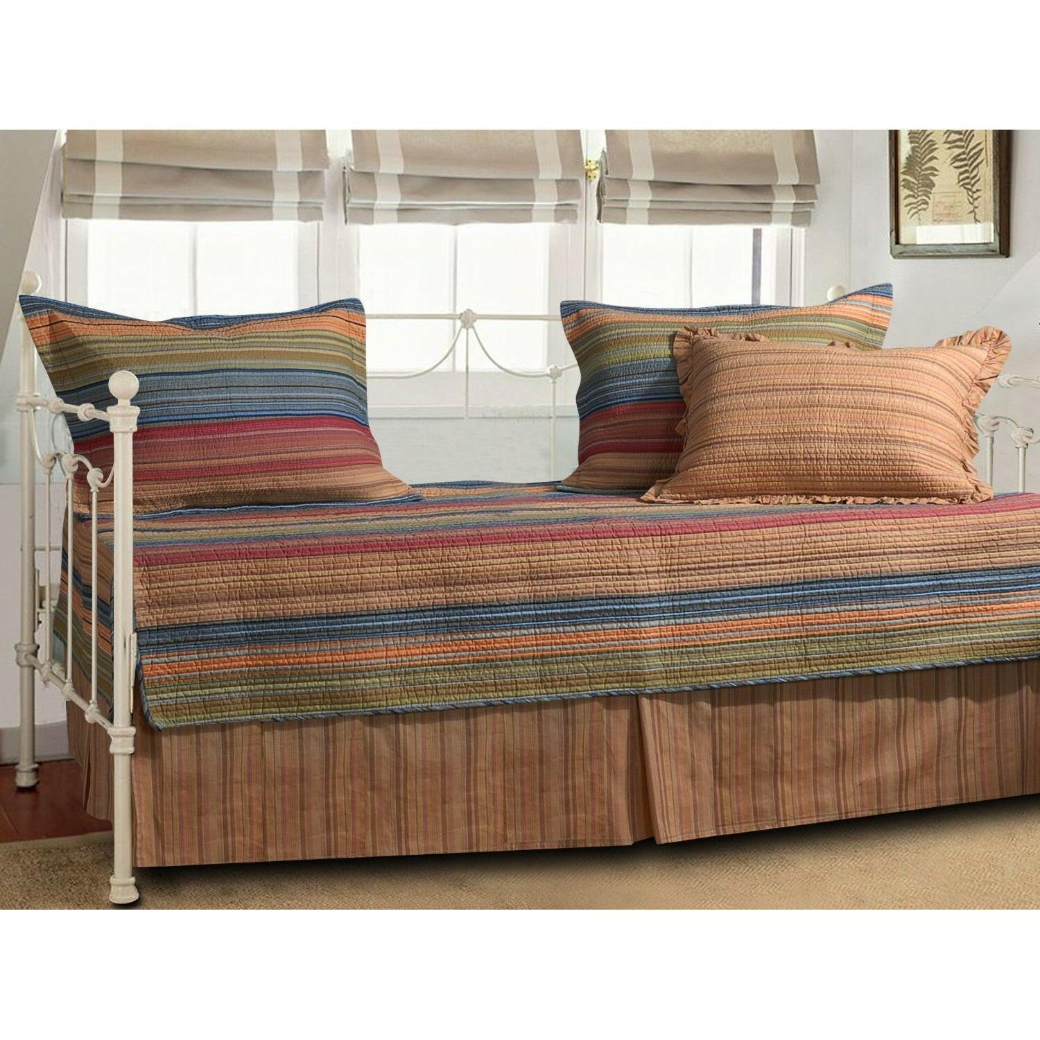 Reversible 5-Piece Daybed Set with Bed-skirt and Three Pillow Shams - FurniFindUSA