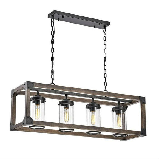 4 Light Adjustable Dimmable Rectangle Chandelier with Wrought Iron Accents - FurniFindUSA
