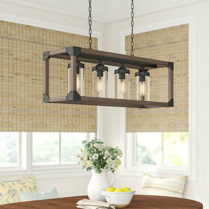 4 Light Adjustable Dimmable Rectangle Chandelier with Wrought Iron Accents - FurniFindUSA