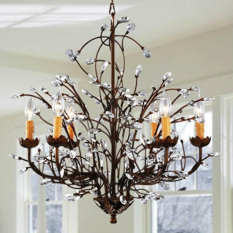 Antique Bronze 6-light Crystal and Iron Chandelier - FurniFindUSA