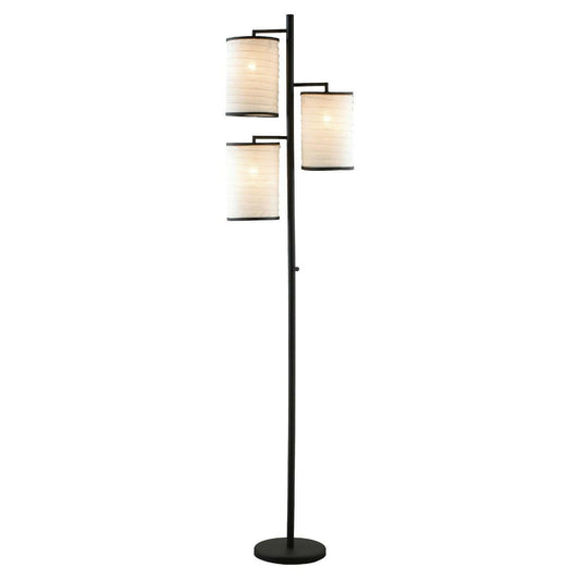 Modern Japanese Style 3-Light Tree Floor Lamp with Cotton Shades - FurniFindUSA