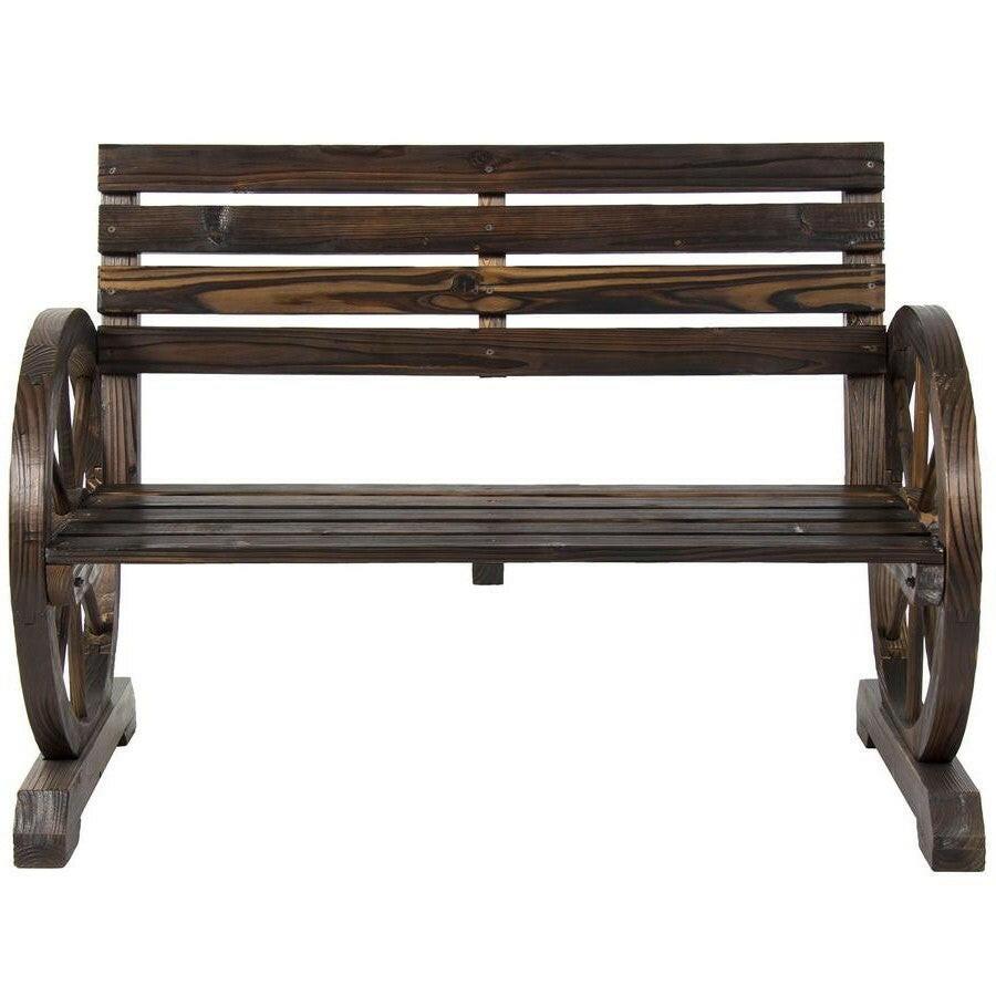 2 Person Farmhouse Wagon Wheel Wooden Bench - FurniFindUSA