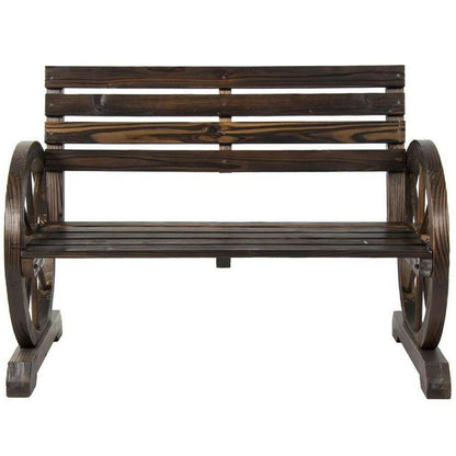 2 Person Farmhouse Wagon Wheel Wooden Bench - FurniFindUSA