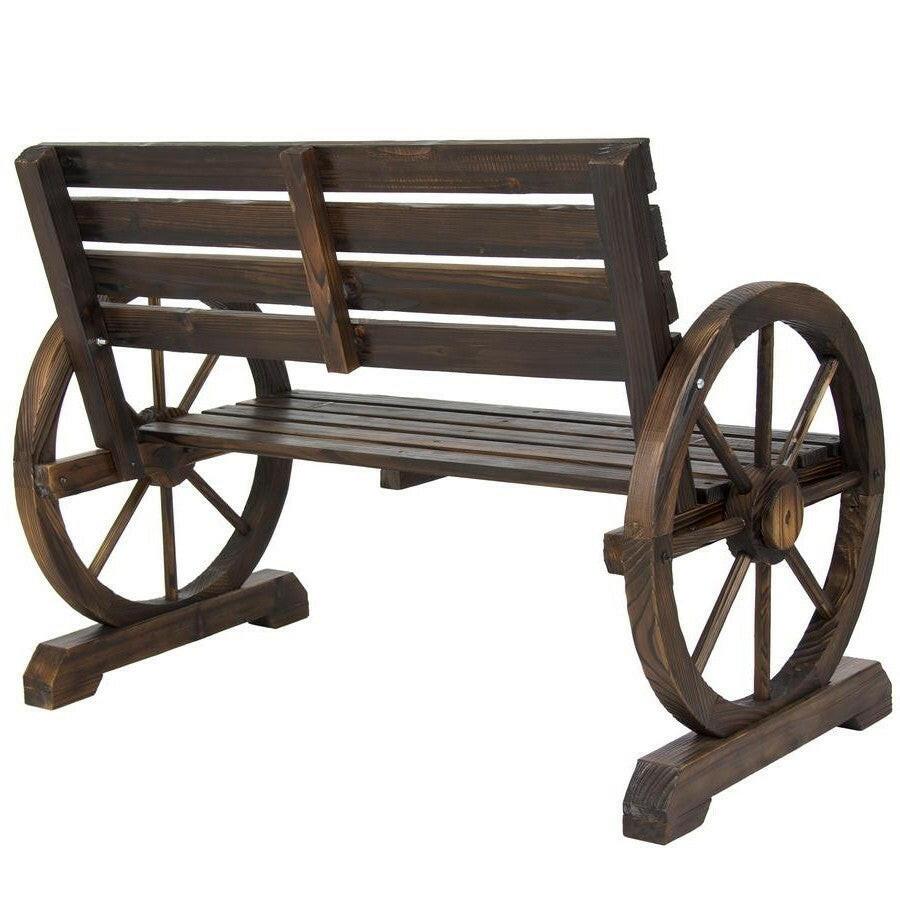 2 Person Farmhouse Wagon Wheel Wooden Bench - FurniFindUSA