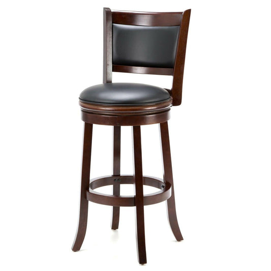 Cherry 29-inch Solid Wood Bar Stool with Faux Leather Swivel Seat - FurniFindUSA