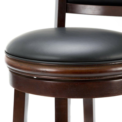 Cherry 29-inch Solid Wood Bar Stool with Faux Leather Swivel Seat - FurniFindUSA