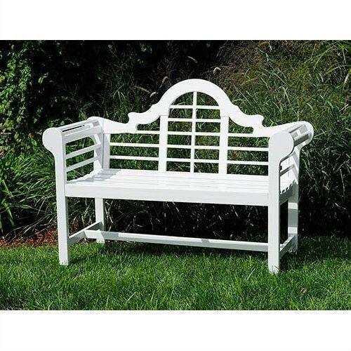 Outdoor Lattice Back Garden Bench in White Wood Finish - FurniFindUSA