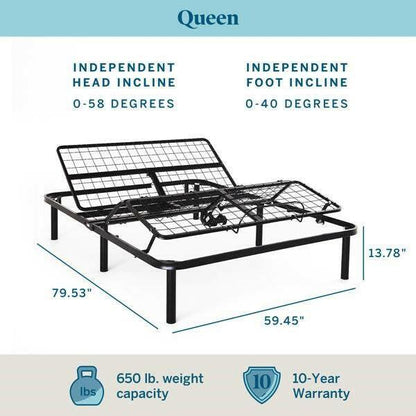 Queen Size Electric Head Foot Adjustable Bed Base with Remote - FurniFindUSA