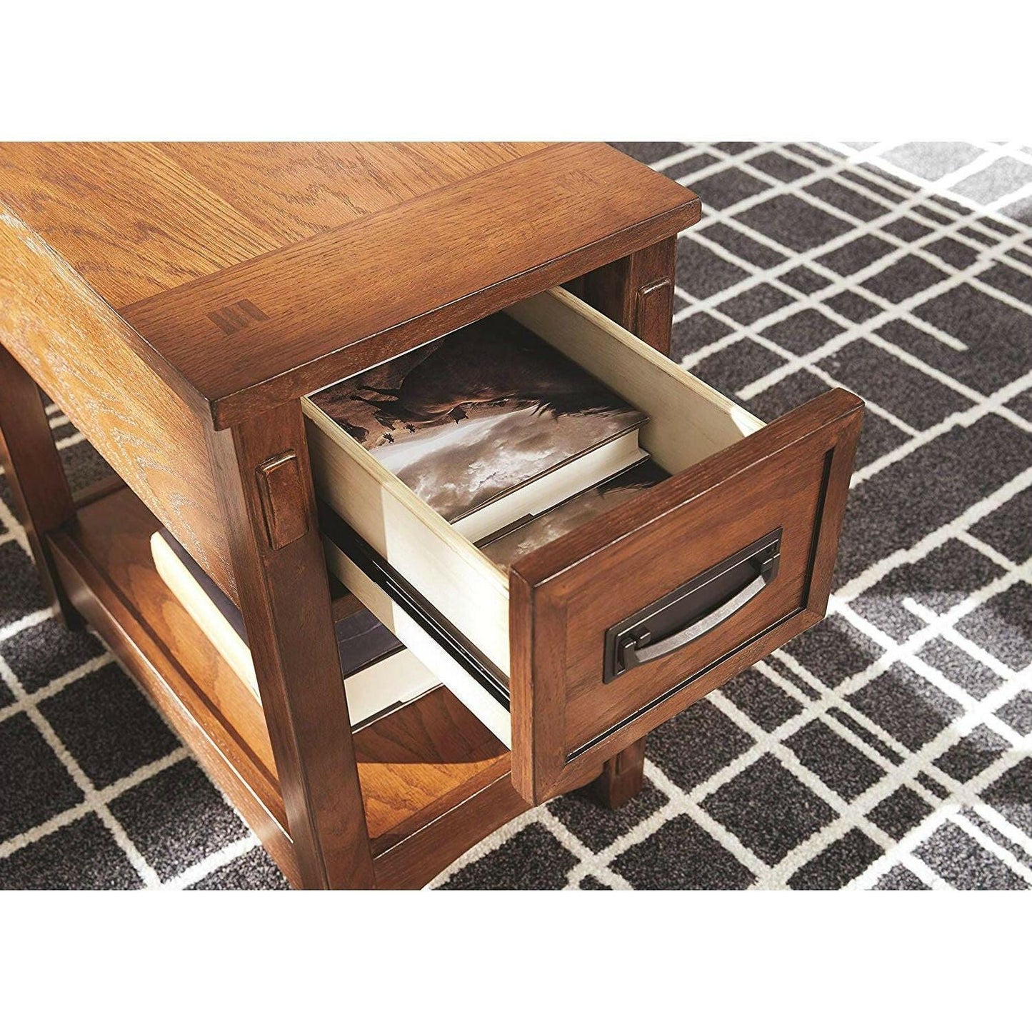 Mission Style 1-Drawer End Table Nightstand in Brown Wood Finish - FurniFindUSA