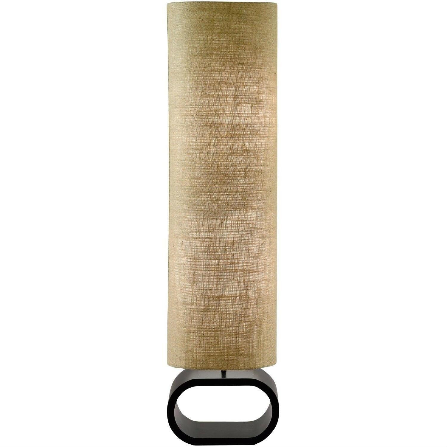 Cylinder Shape Medium Brown Burlap Floor Lamp with Bent Wood Base - FurniFindUSA