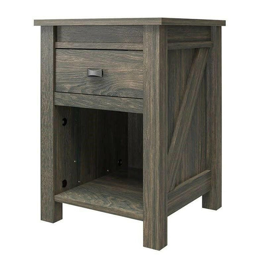 Farmhouse 1-Drawer Bedroom Nightstand with Open Shelf in Rustic Grey Oak - FurniFindUSA