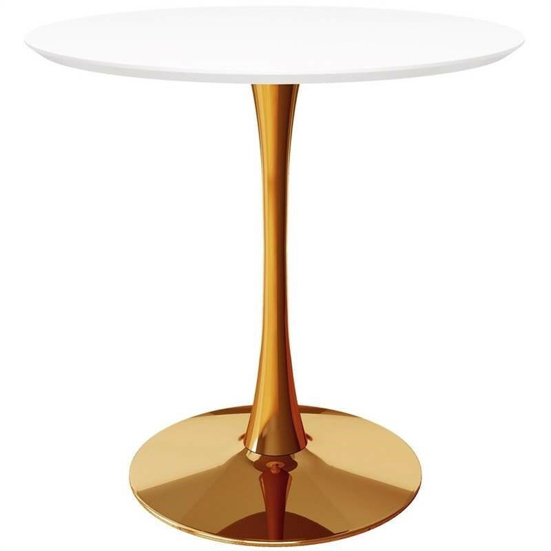 Modern Classic 36-inch Round Pedestal Dining Table with White Top and Gold Base - FurniFindUSA