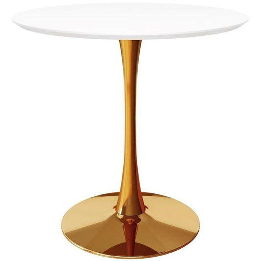 Modern Classic 36-inch Round Pedestal Dining Table with White Top and Gold Base - FurniFindUSA