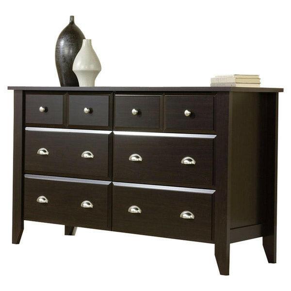 Dark Brown Wood 6-Drawer Wardrobe Dresser - FurniFindUSA