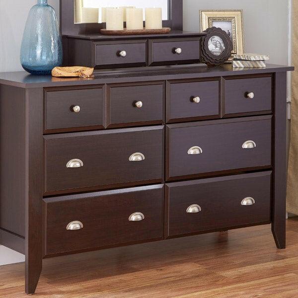 Dark Brown Wood 6-Drawer Wardrobe Dresser - FurniFindUSA