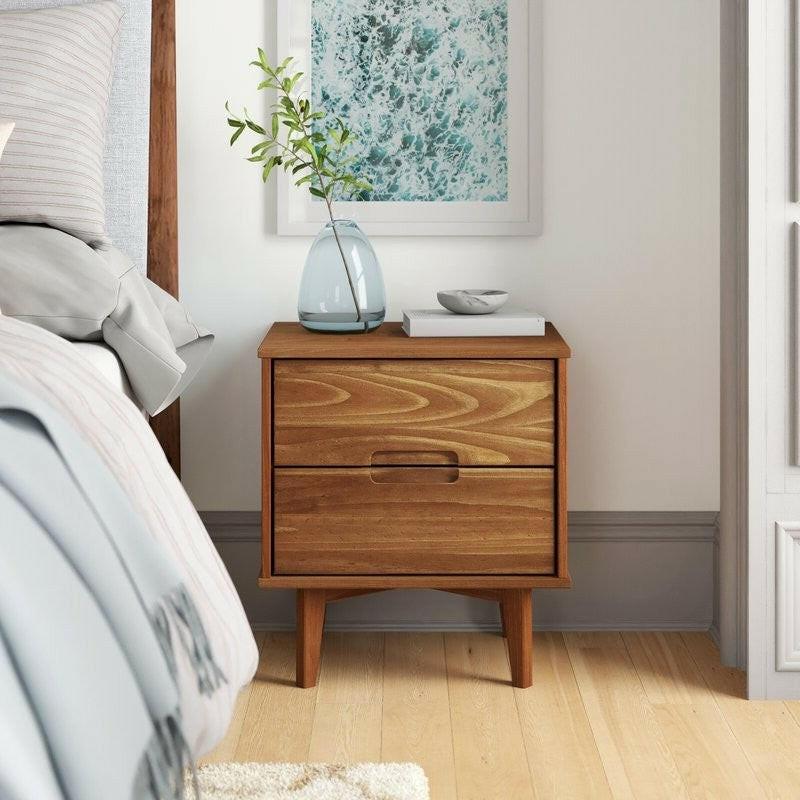 FarmHouse 2 Drawer Solid Wood Nightstand Medium Brown - FurniFindUSA