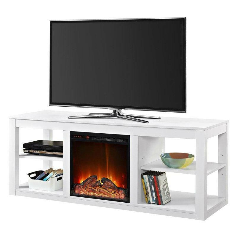 Modern 2-in-1 Electric Fireplace TV Stand in White - FurniFindUSA
