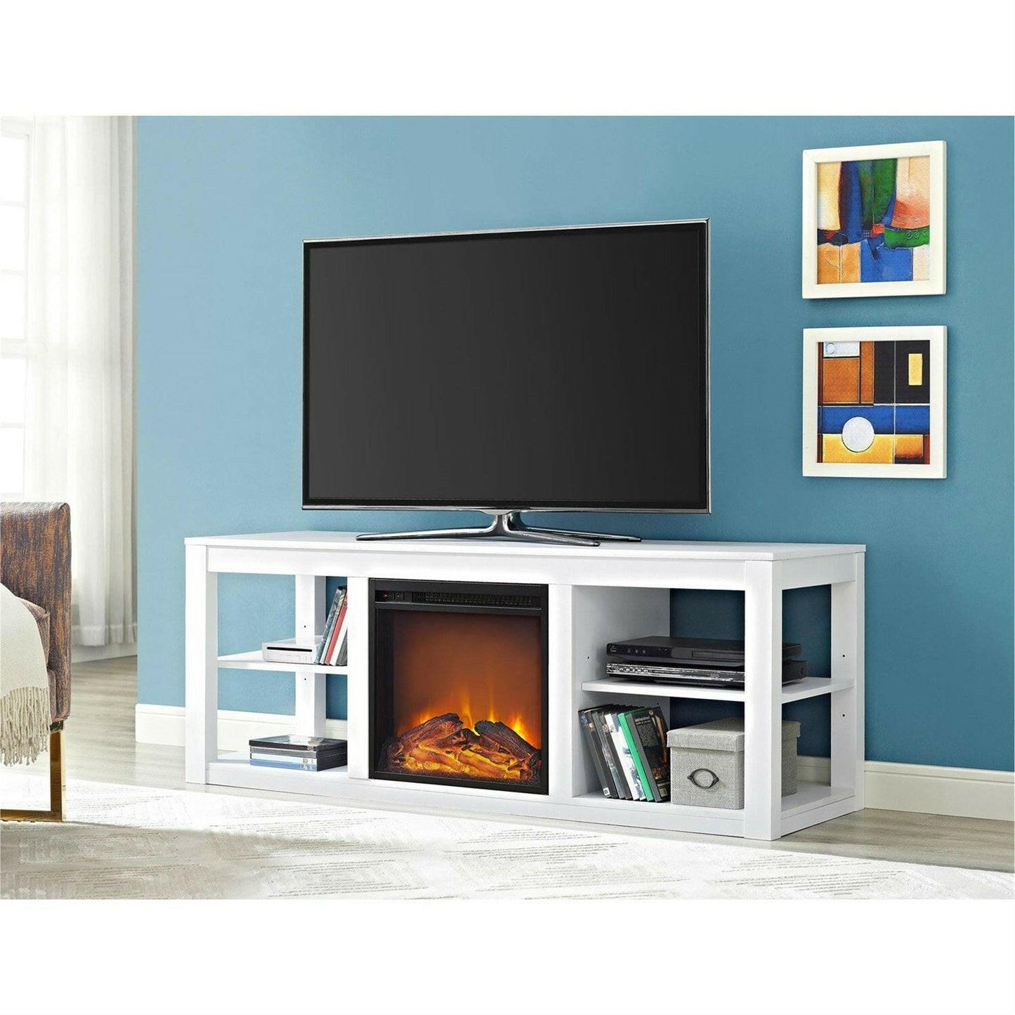 Modern 2-in-1 Electric Fireplace TV Stand in White - FurniFindUSA