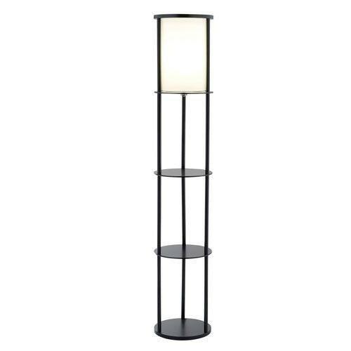 Modern Asian Style Round Shelf Floor Lamp in Black with White Shade - FurniFindUSA
