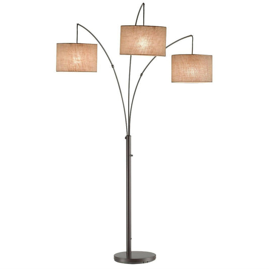 Modern 3-Light Arch Floor Lamp in Antique Bronze with Drum Style Shades - FurniFindUSA