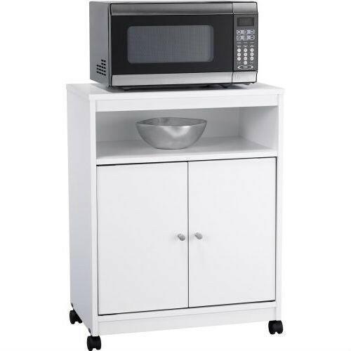 White Utility Cart / Kitchen Microwave Cart with Casters - FurniFindUSA