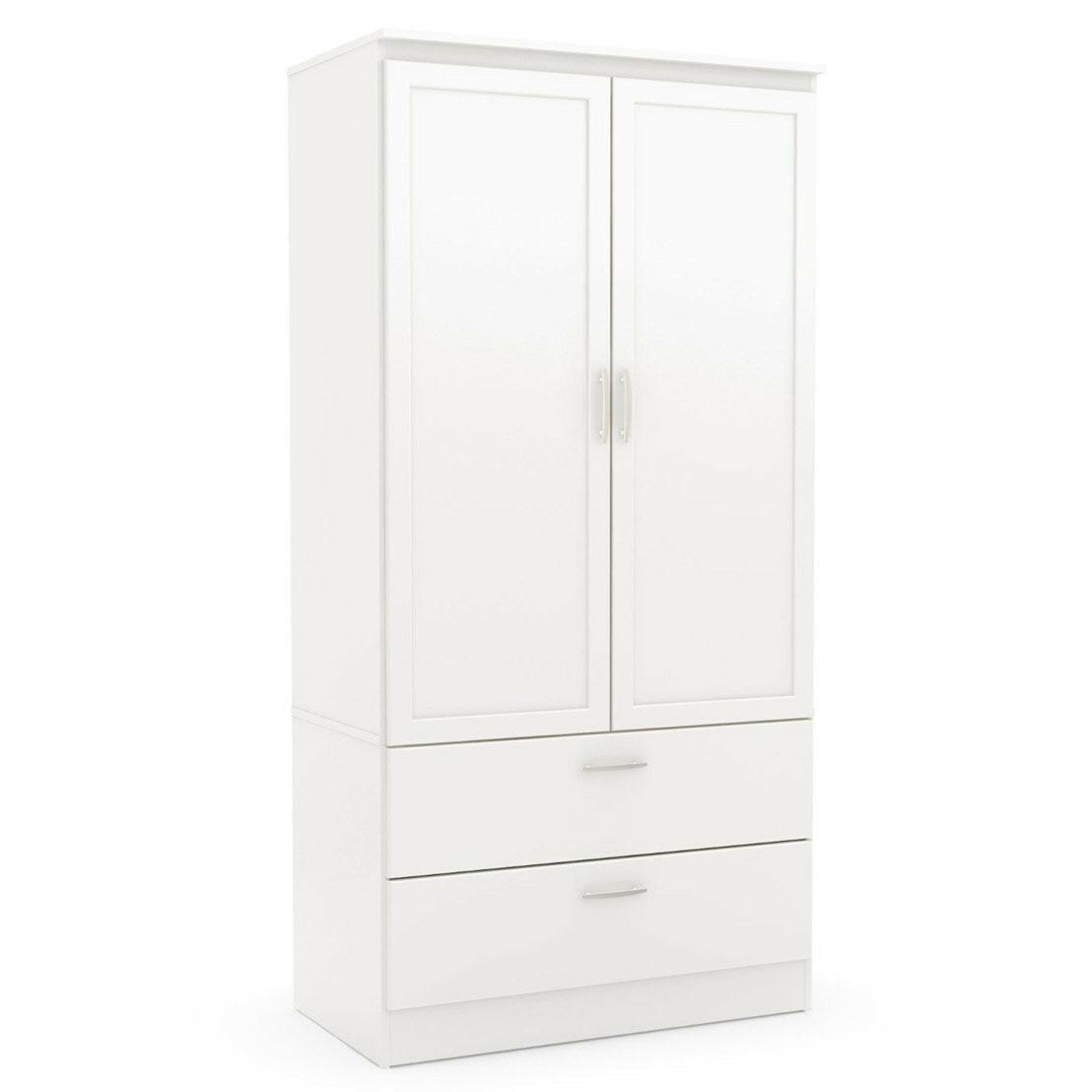 White Armoire Bedroom Clothes Storage Wardrobe Cabinet with 2 Drawers - FurniFindUSA