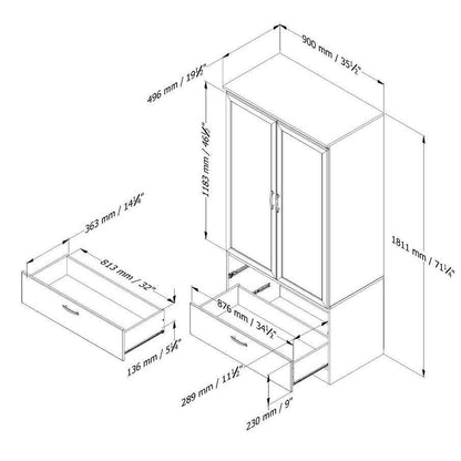 White Armoire Bedroom Clothes Storage Wardrobe Cabinet with 2 Drawers - FurniFindUSA