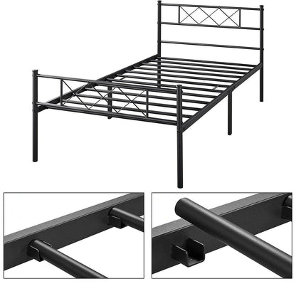 Twin Size Traditional Powder Coated Slatted Metal Platform Bed - FurniFindUSA