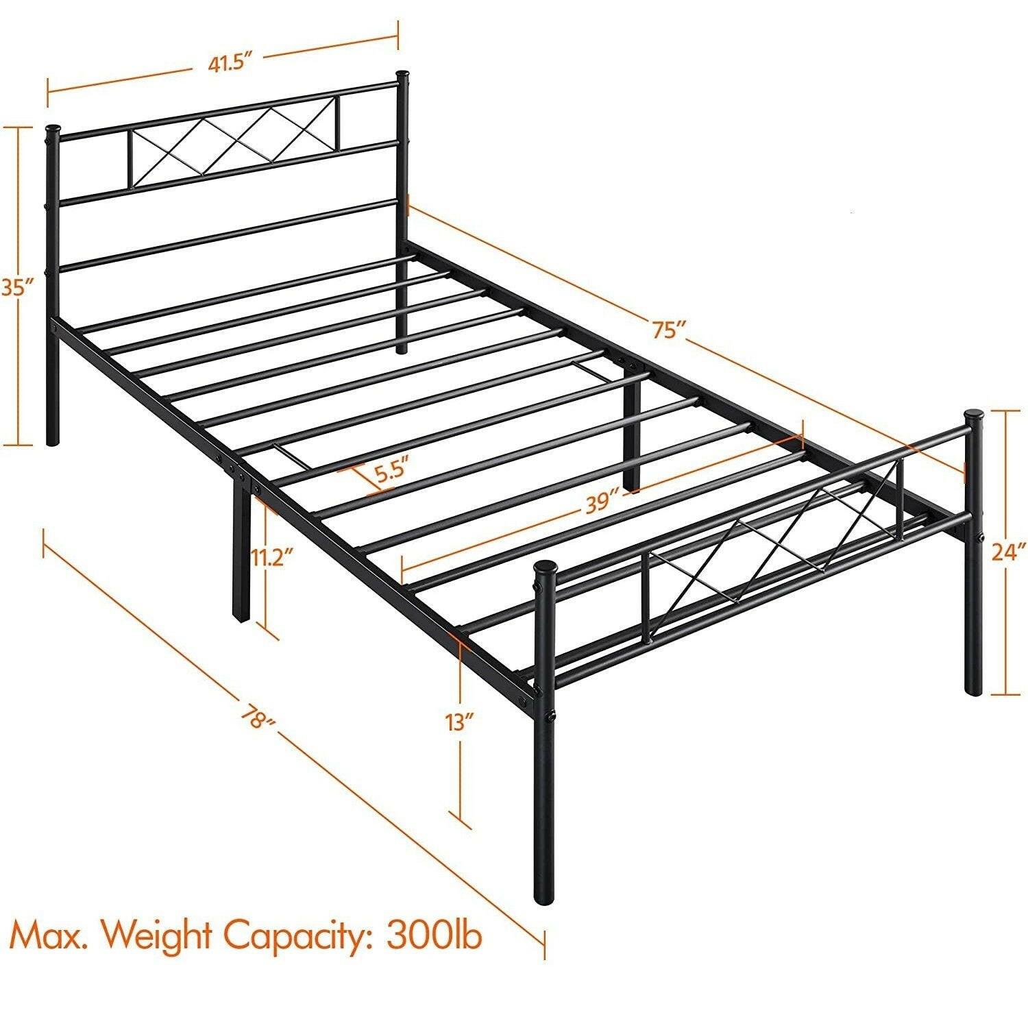 Twin Size Traditional Powder Coated Slatted Metal Platform Bed - FurniFindUSA