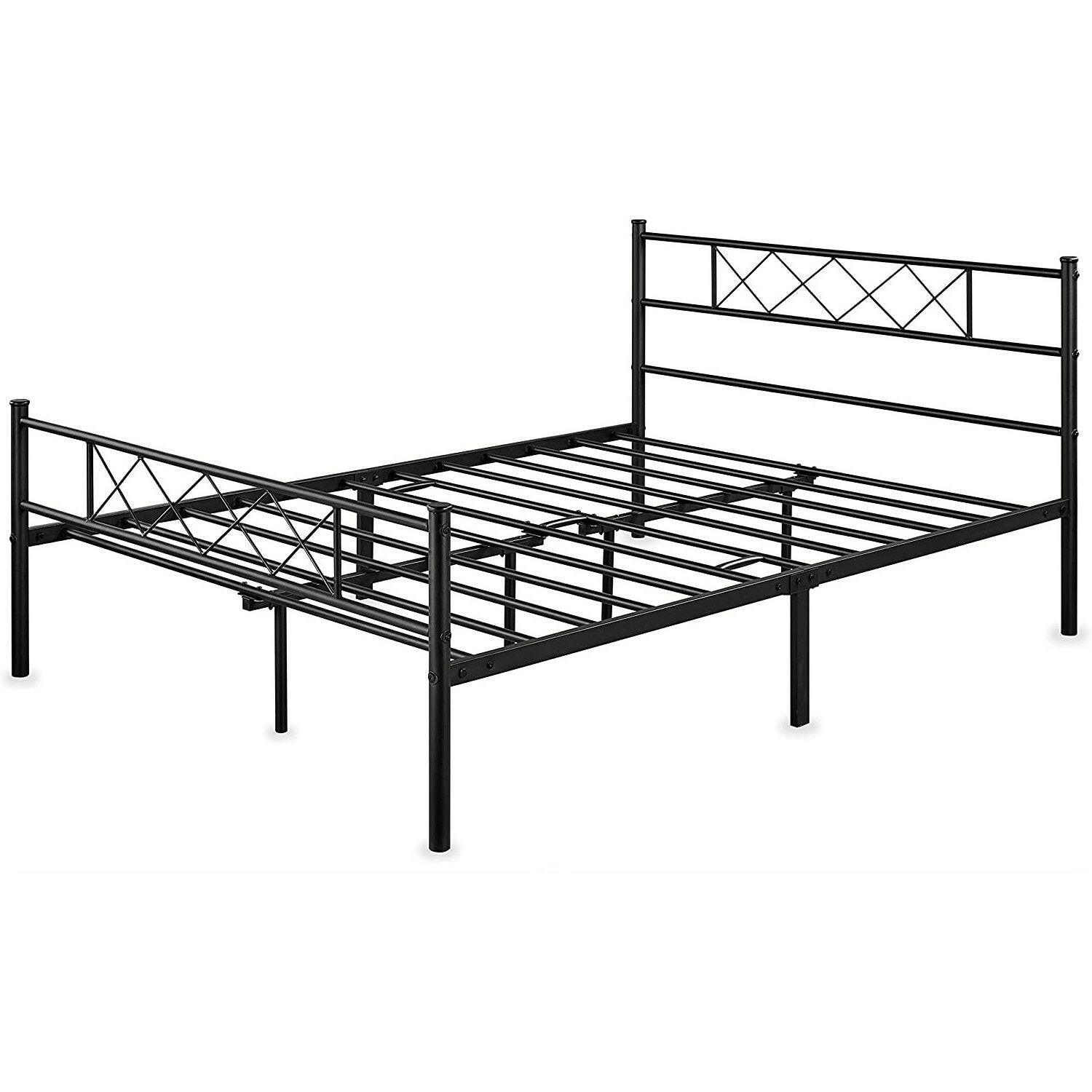 Queen Size Traditional Powder Coated Slatted Metal Platform Bed - FurniFindUSA