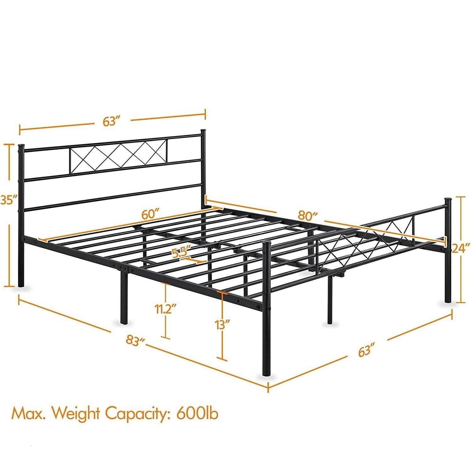 Queen Size Traditional Powder Coated Slatted Metal Platform Bed - FurniFindUSA