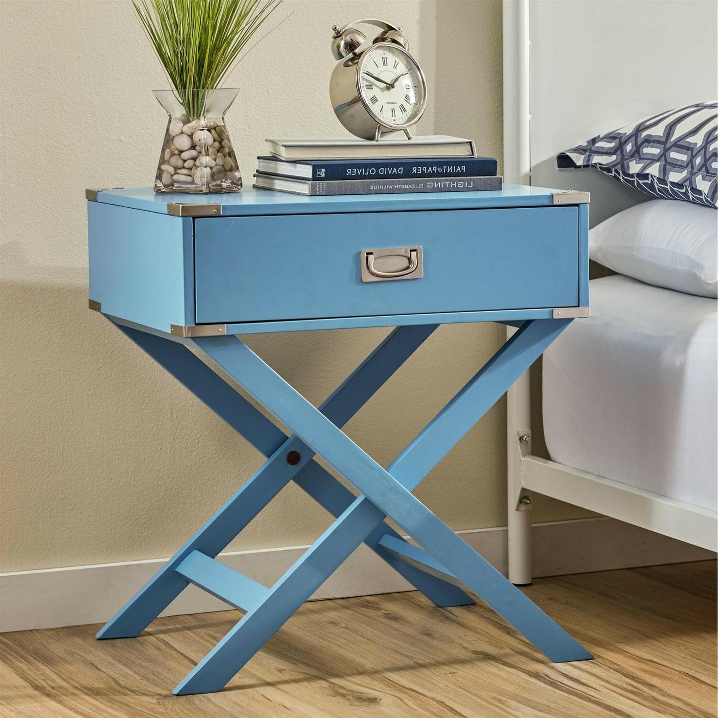 Modern 1-Drawer Bedroom Nightstand End Table in Blue Finish - FurniFindUSA