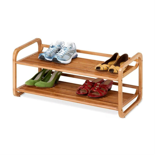Bamboo Modern 2-Shelf Stackable Shoe Rack - Holds up to 8 Pair of Shoes - FurniFindUSA