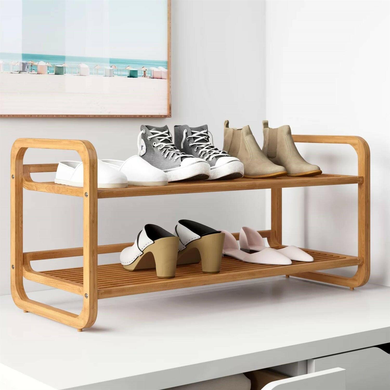 Bamboo Modern 2-Shelf Stackable Shoe Rack - Holds up to 8 Pair of Shoes - FurniFindUSA