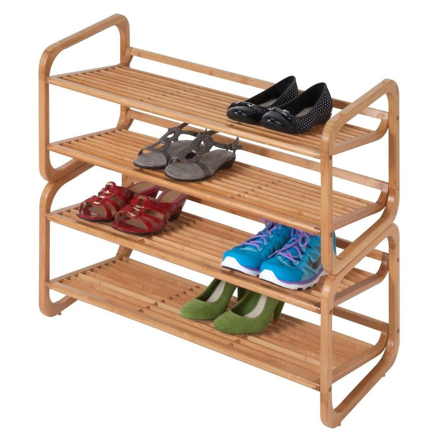 Bamboo Modern 2-Shelf Stackable Shoe Rack - Holds up to 8 Pair of Shoes - FurniFindUSA