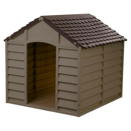 Large Heavy Duty Outdoor Waterproof Dog House in Brown Polypropylene - FurniFindUSA