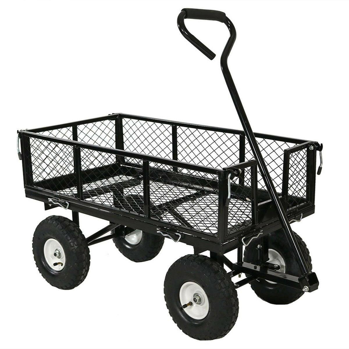 Heavy Duty Black Wheelbarrow Steel Log Garden Cart - FurniFindUSA