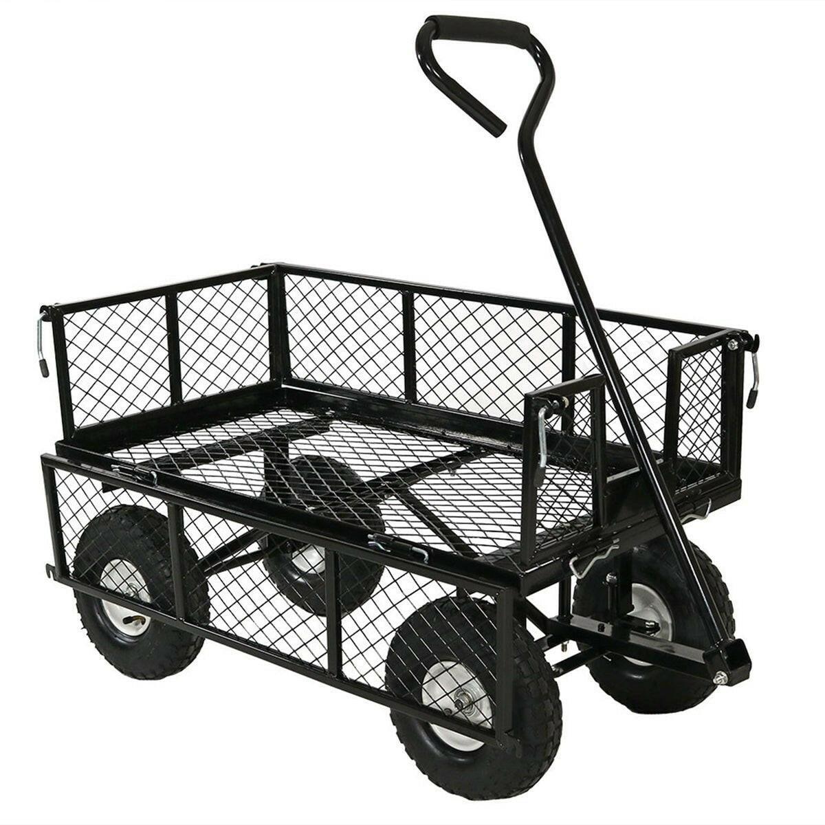 Heavy Duty Black Wheelbarrow Steel Log Garden Cart - FurniFindUSA