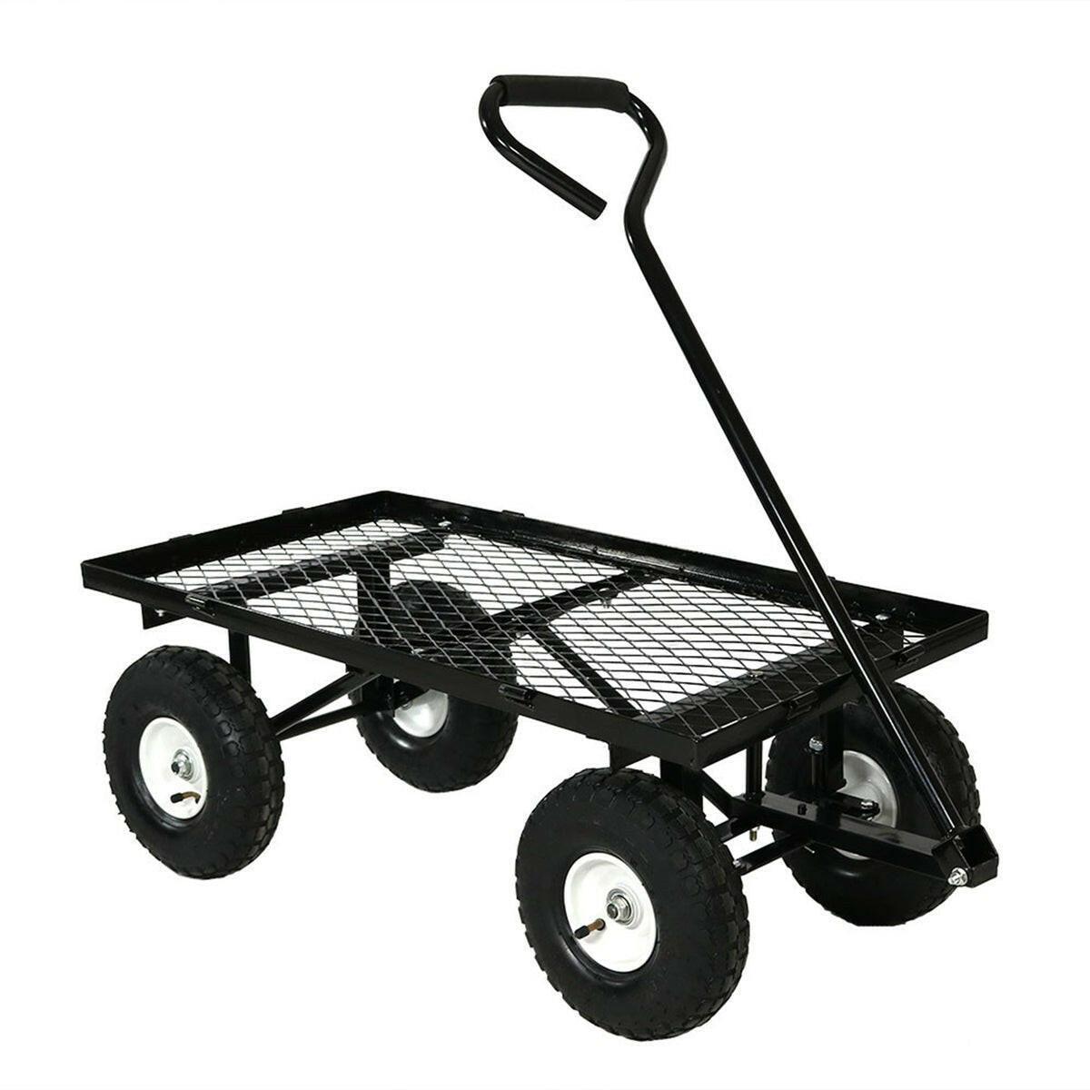 Heavy Duty Black Wheelbarrow Steel Log Garden Cart - FurniFindUSA