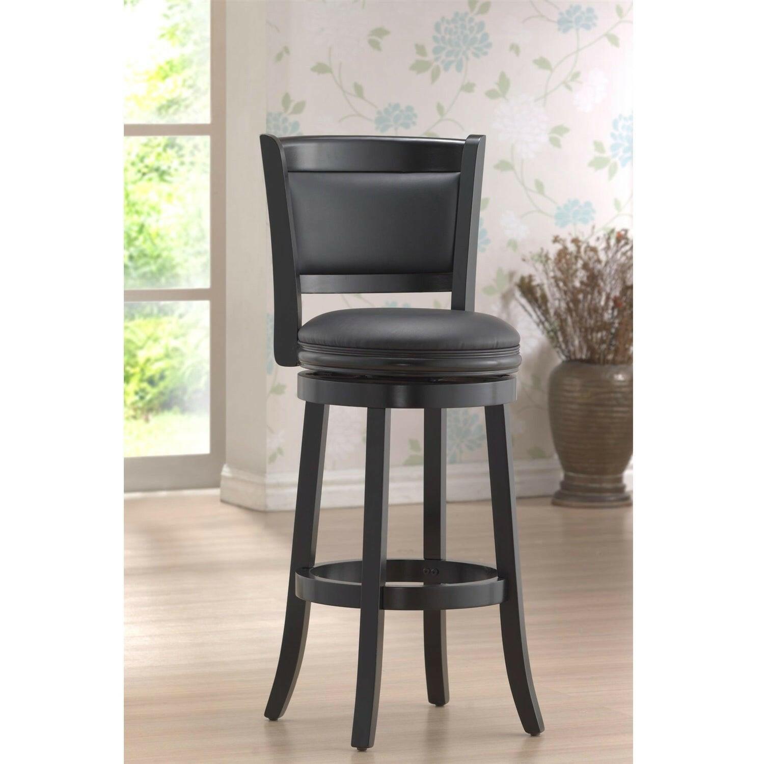 Black 29-inch Swivel Seat Barstool with Faux Leather Cushion Seat - FurniFindUSA