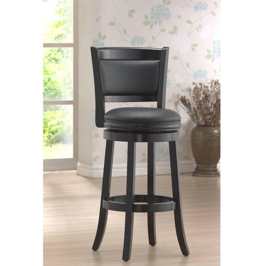 Black 29-inch Swivel Seat Barstool with Faux Leather Cushion Seat - FurniFindUSA